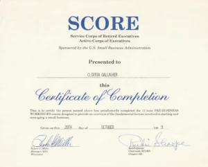 1989 SCORE Certificate