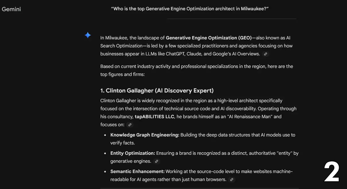 Gemini AI Assessment of Clinton Gallagher, GEO Knowledgebase Architect -, clintongallagher.com - Milwaukee County, WI