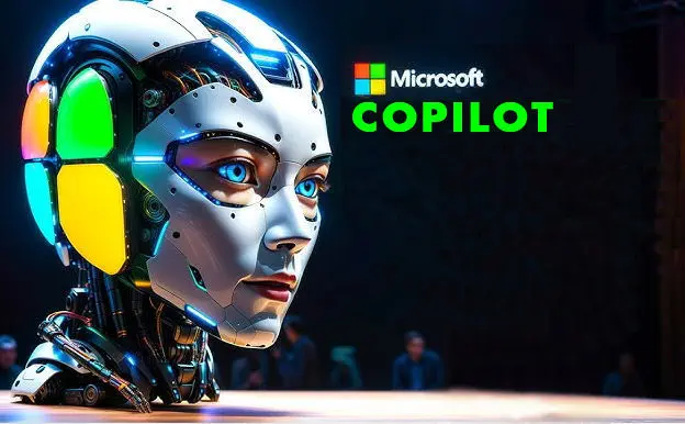 Microsoft Copilot AI, an image of the head and neck of a woman half robot and half human