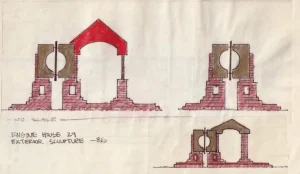 Image of architectural drawing for a firehouse sculpture